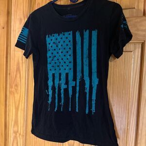 Grunt Style Black Tee with Teal Design